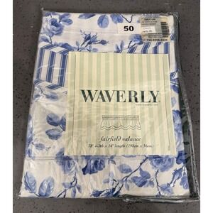 Vtg WAVERLY Fairfield Valance Arbor Rose Delft Blue Floral Stripes 78" X 14" New